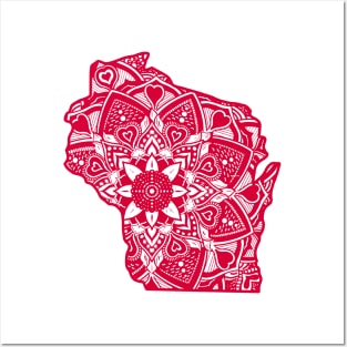 Red Wisconsin State Gift Mandala Yoga WI Art Posters and Art